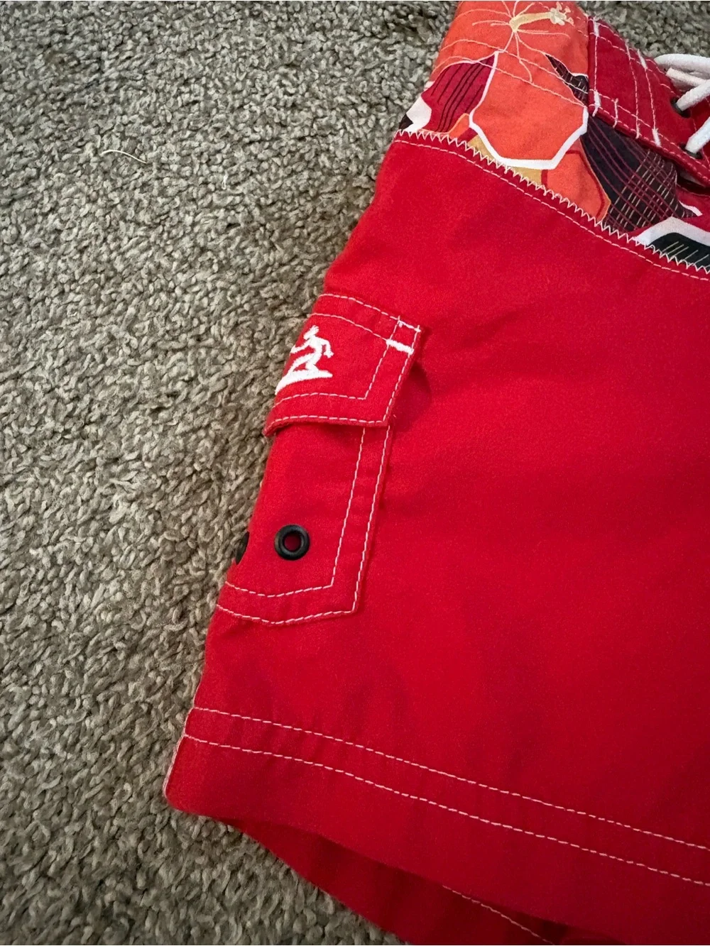 Old Navy Red and Navy Floral-Trim Baby Swim Shorts